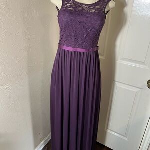 David's Bridal Plum Lace Maxi Dress